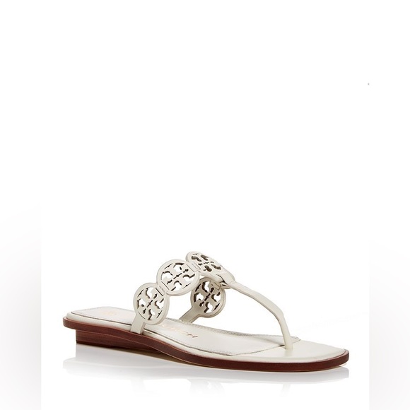 Tory Burch Shoes - Tory Burch Tiny Miller Logo Medallion Thong Sandals White New Ivory 7